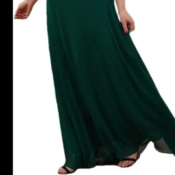 Long Chiffon Empire Waist Bridesmaid Dress with Short Flutter Sleeves ~ Emerald - Picture 3 of 14